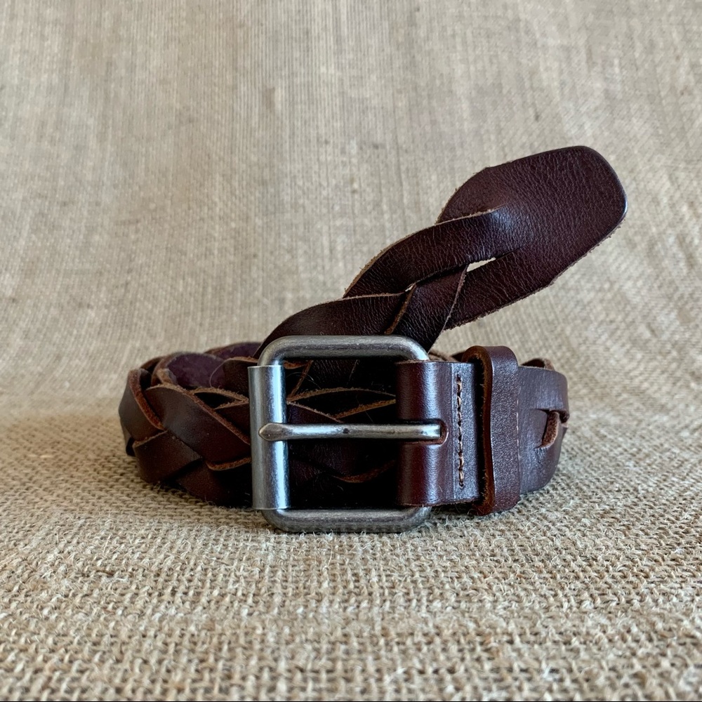 Womens Braided Brown Leather Belt